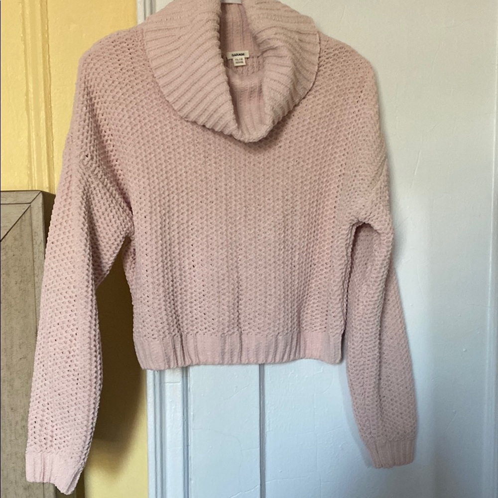Garage Blush Pink Cropped Turtleneck Sweater